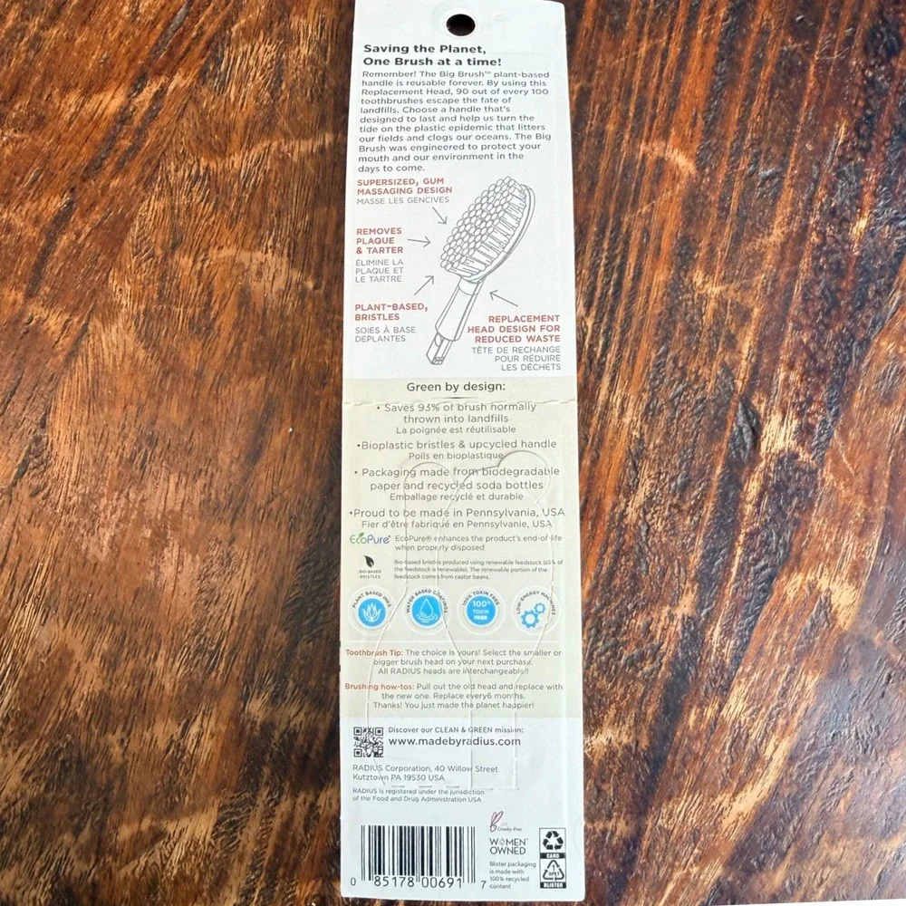 RADIUS Big Brush Replacement Head Soft Plant-Based Bristles 2Pack‎ Fits Source